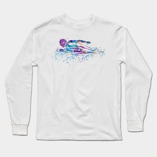 Boy Swimming Breaststroke Watercolor Sport Gift Long Sleeve T-Shirt